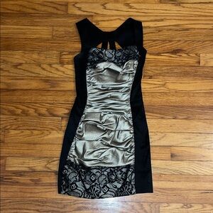 Jessica McClintock Black and Gold Mini Dress